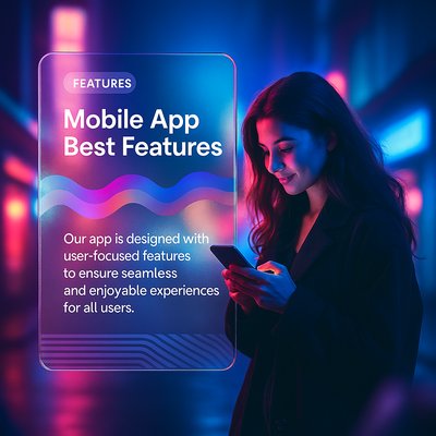 Night City Scene with Woman Using Mobile App Under Neon Lights