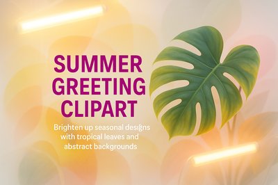 Tropical Summer Greeting Clipart with Abstract Background