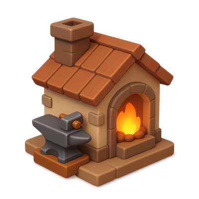 Stylized 3D Blacksmith Forge Icon with Isometric View