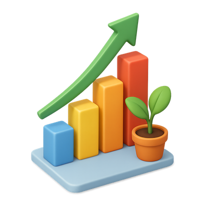 3D Growth Icon with Colorful Bars and Plant