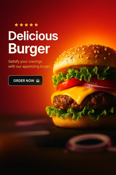 Realistic Hamburger Display with Vibrant Background