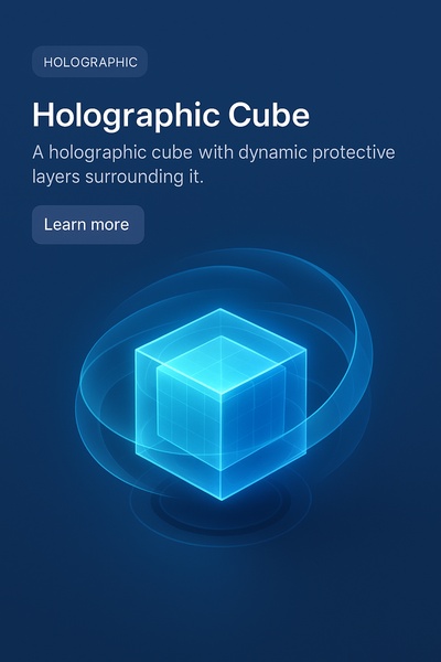Dynamic Holographic Cube with Protective Layers Illustration
