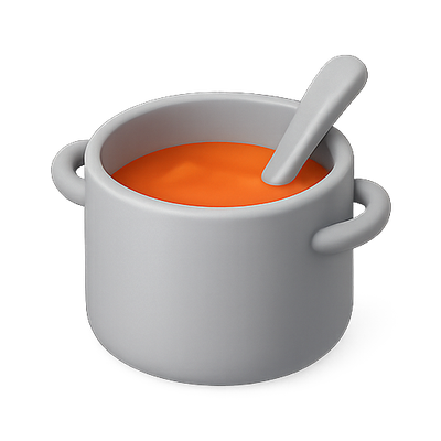 Stylized Cooking Pot with Orange Soup
