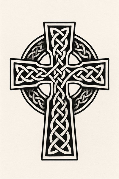 Intricate Celtic Cross Design with Knot Patterns