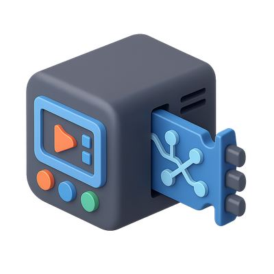 Stylized 3D Video Processor Icon with Isometric View