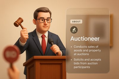 3D Illustration of an Auctioneer with Informative Overlay