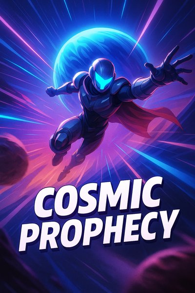 Dynamic Cosmic Prophecy Illustration with Bold Typography