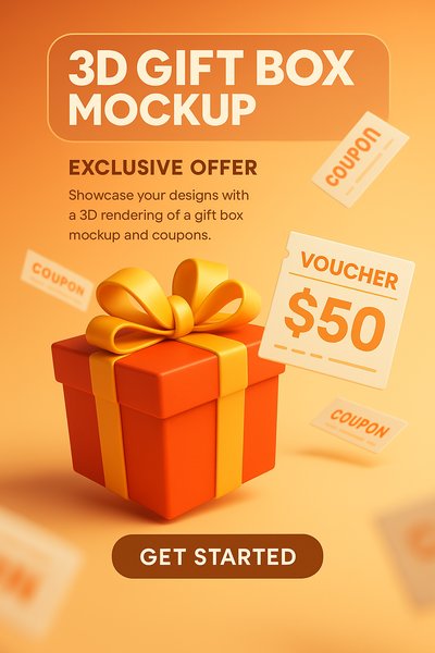 3D Gift Box Mockup with Coupons for Promotional Use