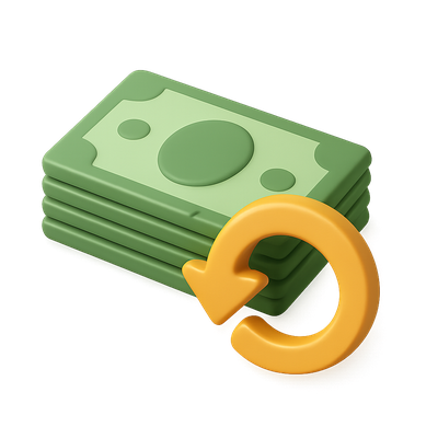 3D Money Return Icon with Stack of Bills