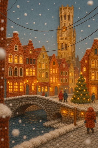 Winter Scene in Bruges with Cozy Yarn Aesthetic