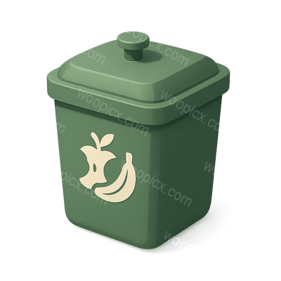 3D Compost Bin Icon Design with Lid and Fruit Emblem