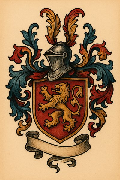 Heraldic Coat of Arms Design with Lion and Helmet