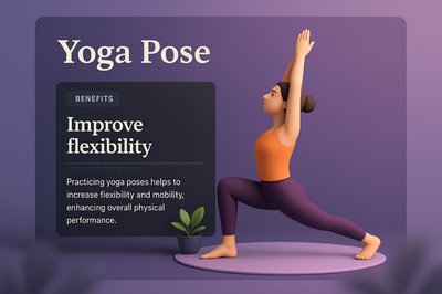 3D Yoga Pose Illustration with Benefits Highlight