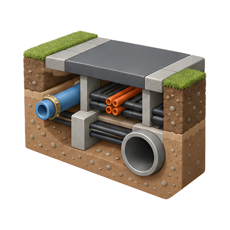 Cross-section of underground utilities