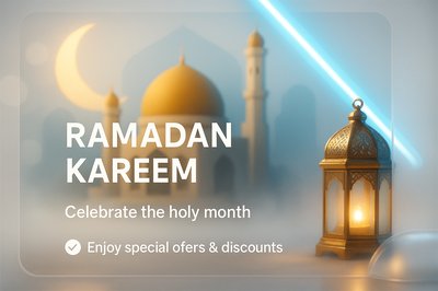 Ramadan Kareem Celebration Graphic with Lantern and Mosque