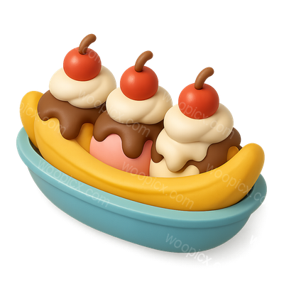 Charming 3D Banana Split Icon in Isometric View