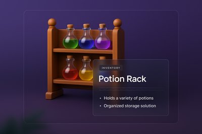 Colorful Potion Rack with Glass Bottles in 3D Illustration