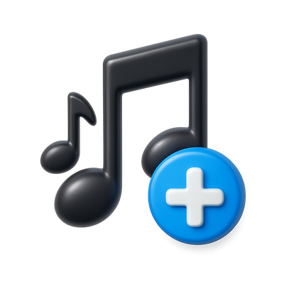 3D Musical Notes Icon with Plus Sign