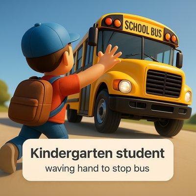 Animated Scene of a Kindergarten Student and School Bus