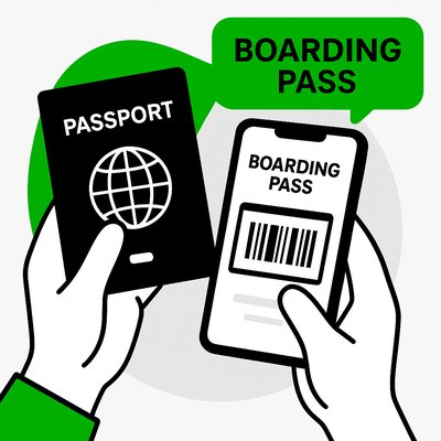 Illustration of Passport and Digital Boarding Pass
