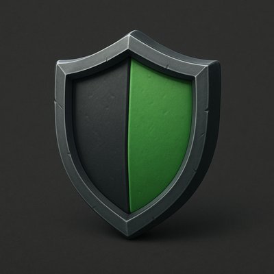 Detailed 3D Shield Icon in Black, Gray, and Green