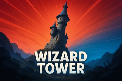 Dynamic Wizard Tower Illustration with Tri-Color Effect