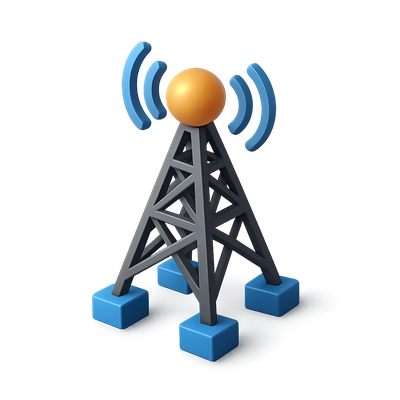 Stylized 3D Antenna Tower Icon with Isometric Design