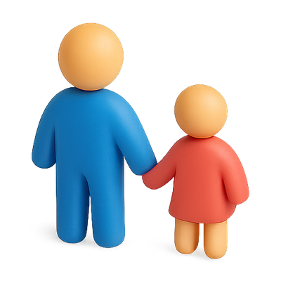3D Illustration of Adult and Child Figures Holding Hands