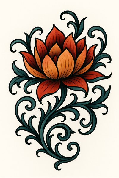 Vibrant Floral Illustration with Intricate Swirls