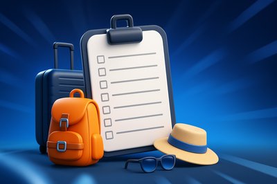 Dynamic Travel Packing List Illustration with Luggage and Accessories