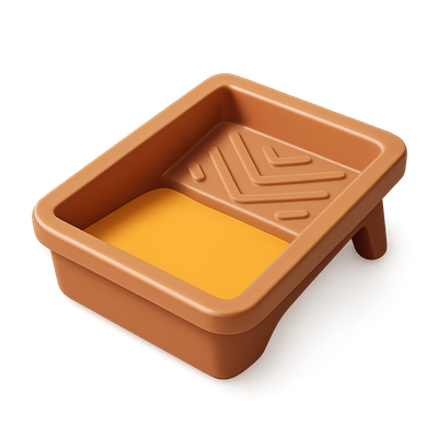 3D Paint Tray with Yellow Paint in Isometric View
