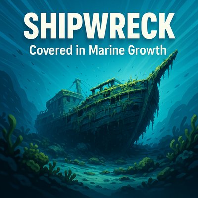 Illustration of a Shipwreck Covered in Marine Growth