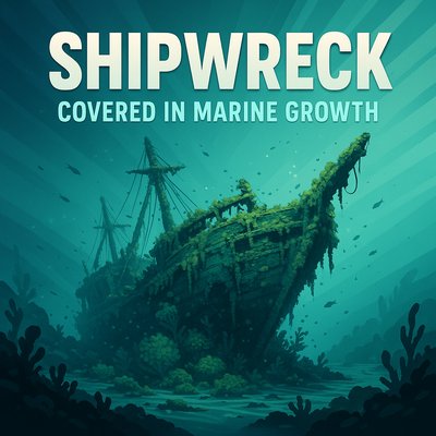 Underwater Shipwreck Surrounded by Marine Life