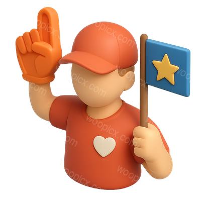 3D Icon of a Fan with Memorabilia in Isometric View