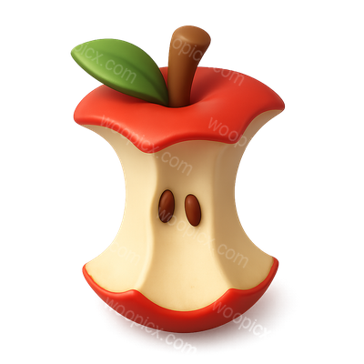 Stylized 3D Apple Core Icon with Leaf and Stem