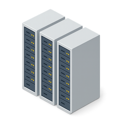 Stylized 3D Data Center Icon with Isometric View