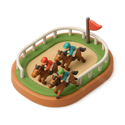 Stylized 3D Horse Racing Icon with Vibrant Colors