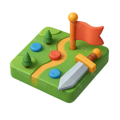 Stylized 3D MOBA Game Icon with Sword and Flag