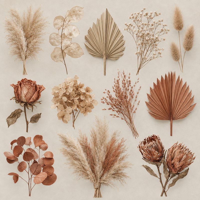 Dried Pampas and Floral Elements