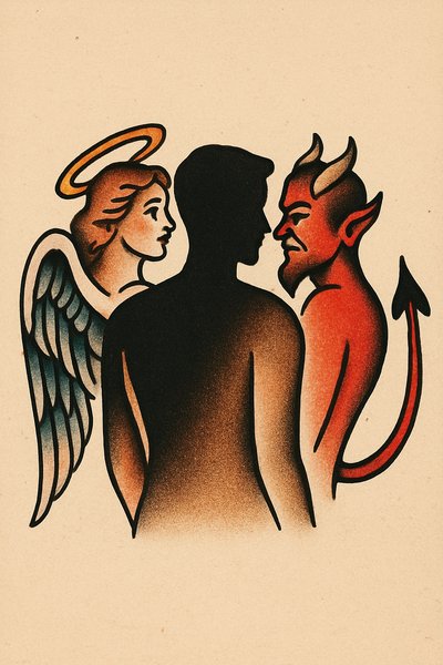 Silhouette with Dual Shadows of Angel and Demon Tattoo