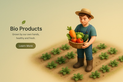 Young Farmer with Fresh Vegetables in a 3D Scene