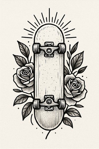 Artistic Skateboard Design with Roses