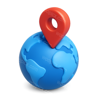 3D Globe Marker Icon with Isometric View and Volumetric Effect
