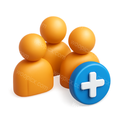 Stylized 3D Icon of People with Plus Sign