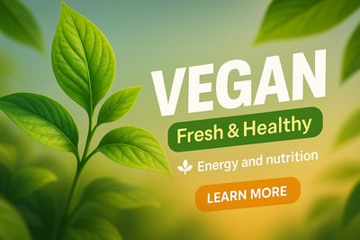 Vegan Lifestyle Promotional Graphic with Fresh Green Leaves