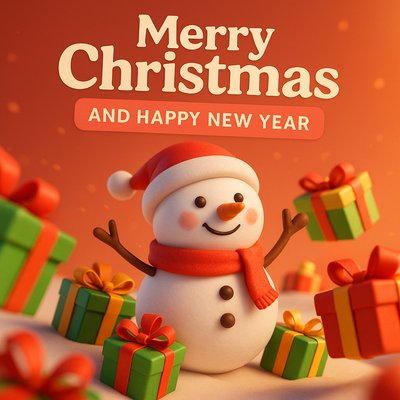 Cheerful Christmas Snowman with Gifts Illustration