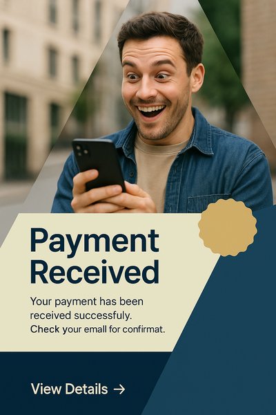 Surprised Man Receives Payment Notification on Phone