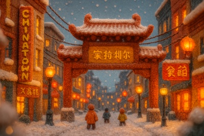Woolen Chinatown Scene in Montreal with Festive Atmosphere