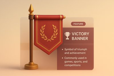 Stylish Victory Banner Design with 3D Elements