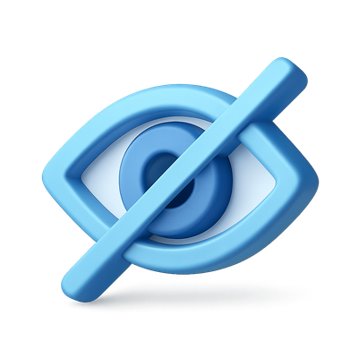 Stylized 3D Eye Icon with a Line Through It